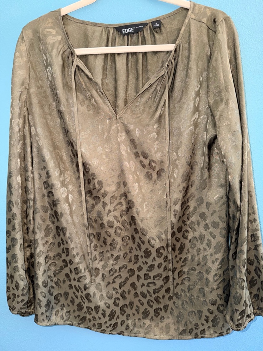 EDGE Olive-Tone Animal Print V-Neck Blouse